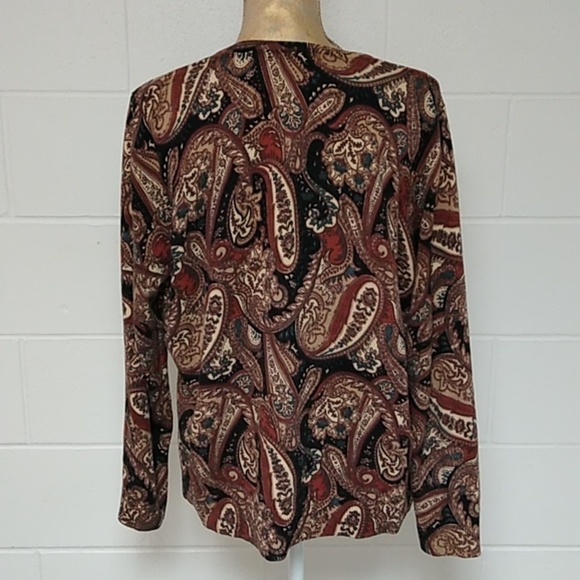 CROFT & BARROW 100% COTTON, PAISLEY, BUTTON UP, FINE GAUGE KNIT CARDIGAN - Picture 2 of 6